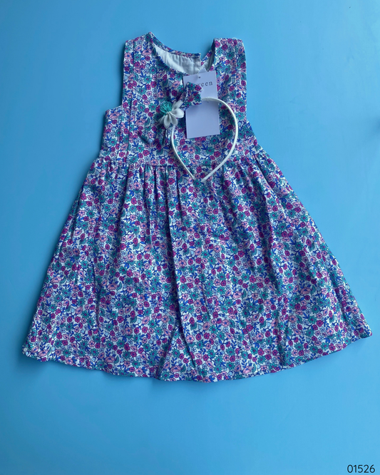 VESTIDO MORADO FLOREADO VINCHA