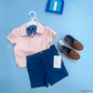 TRAJE NIÑO 2 PIEZAS DKNY SHORT AZUL CAMISA ROSA