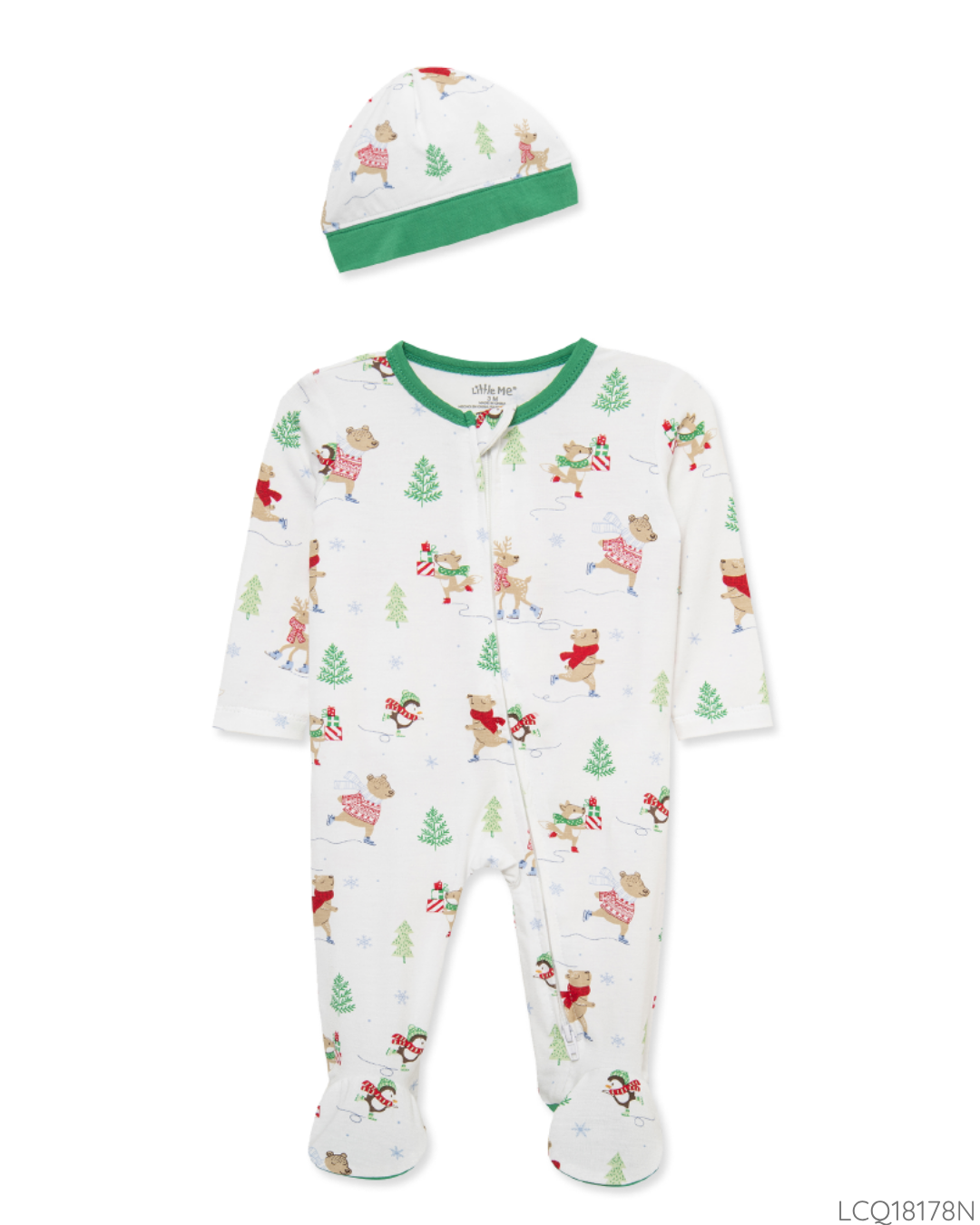 PIJAMA NAVIDEÑA BLANCO VERDE GORRO LM