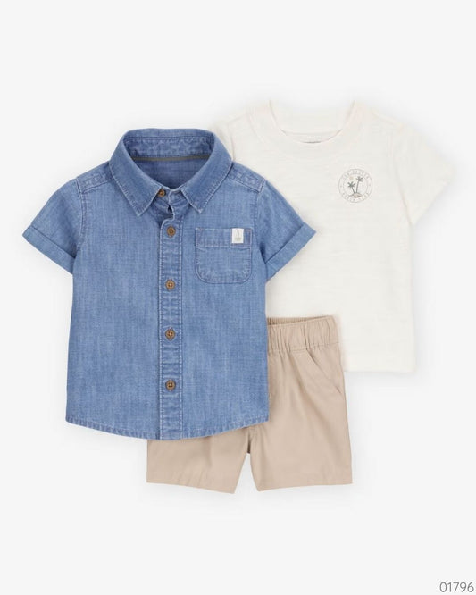 TRAJE 3PZS CAMISA JEAN SHORT CAFE PALMERA