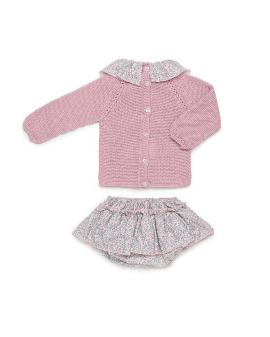 CONJUNTO TEJIDO ROSA SUAVE FLORES