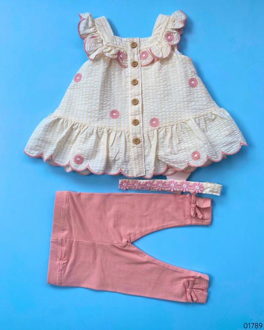 VESTIDO 3 PZS FLORES VINCHA