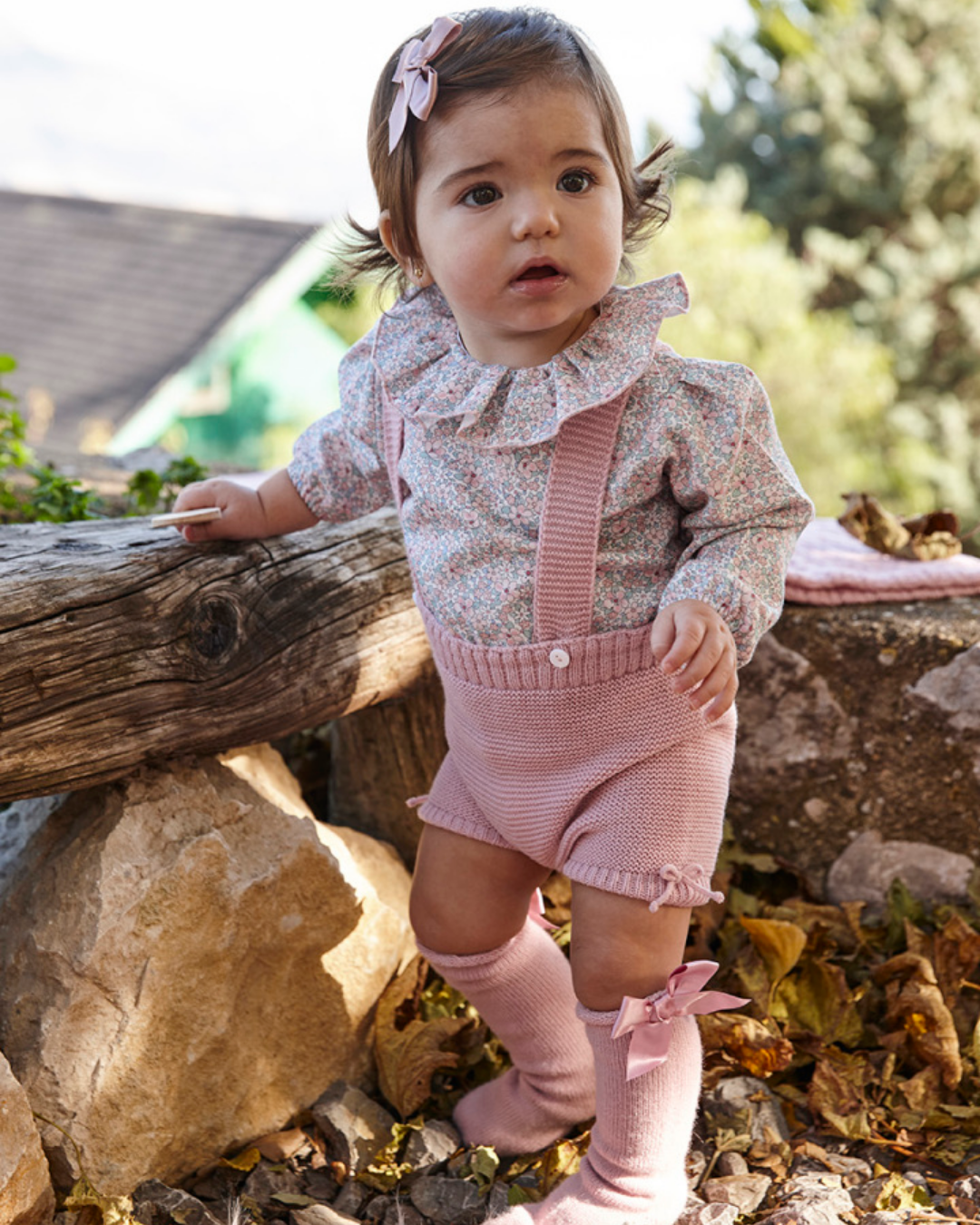CONJUNTO TEJIDO 3 PZS ROSA SUAVE FLORES