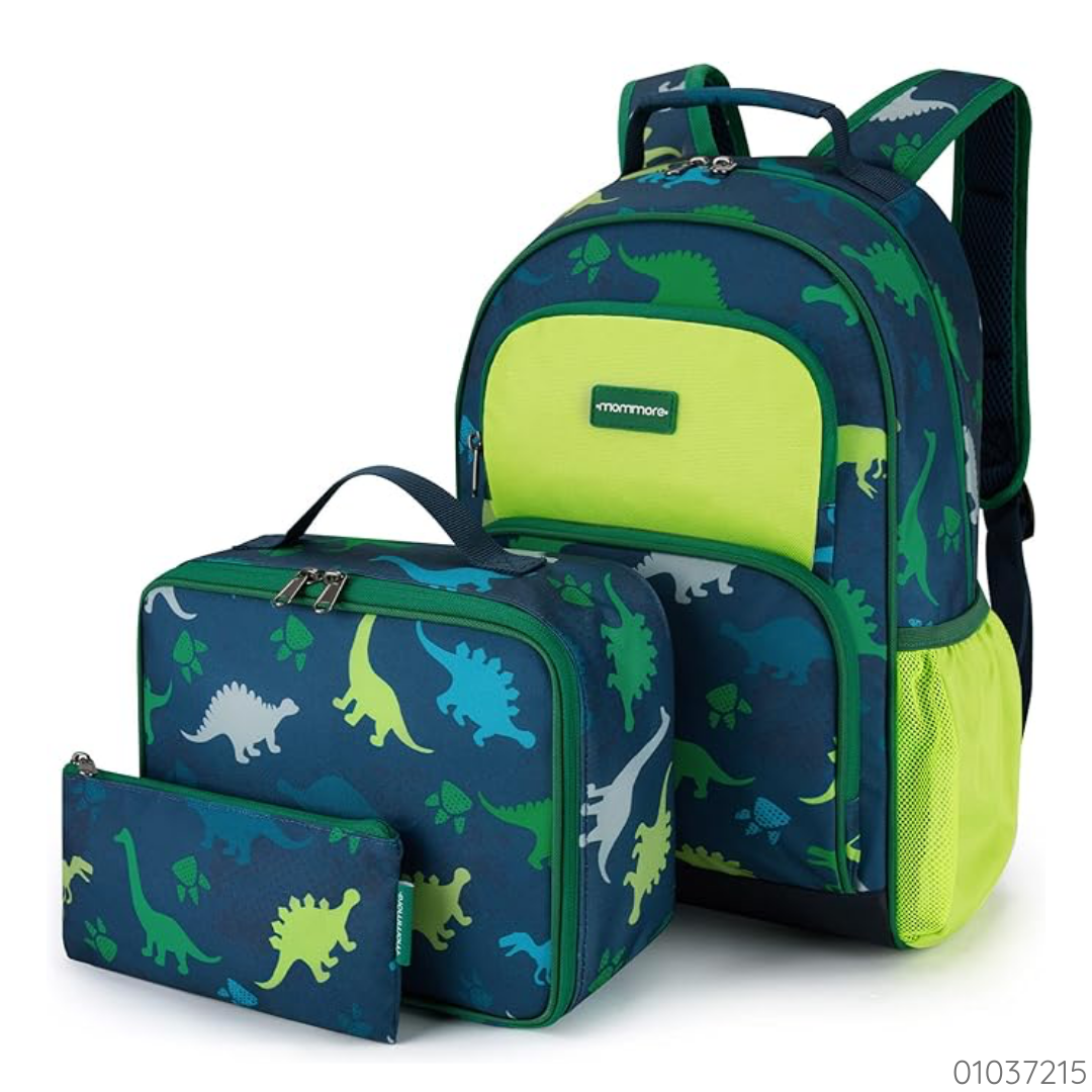 SET MOCHILA DINOS AZUL VERDE