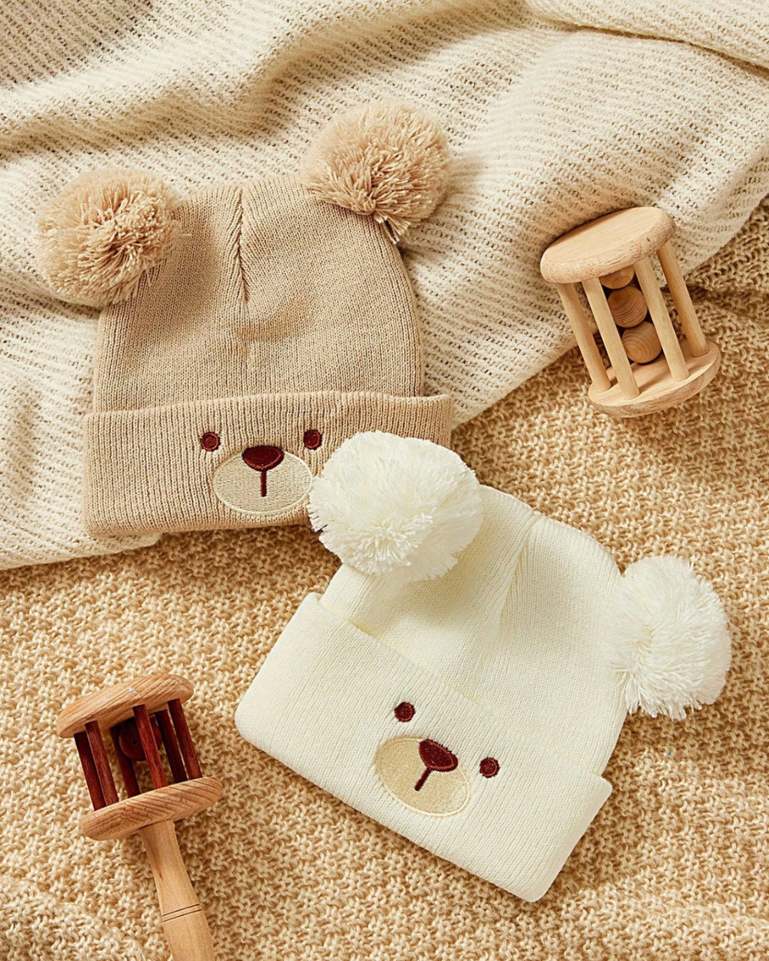 GORRO 2PZS BLANCO CAFE OSO