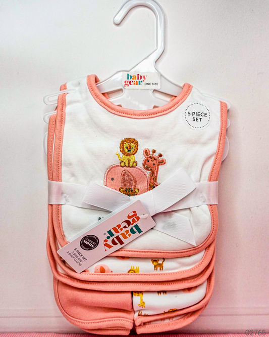 SET DE 3 BABEROS + 2 SALIVEROS EFELANTE ROSA