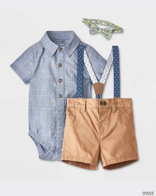 TRAJE 3 PZS CAT & JACK SHORT CORBATIN AZUL Y KHAKI