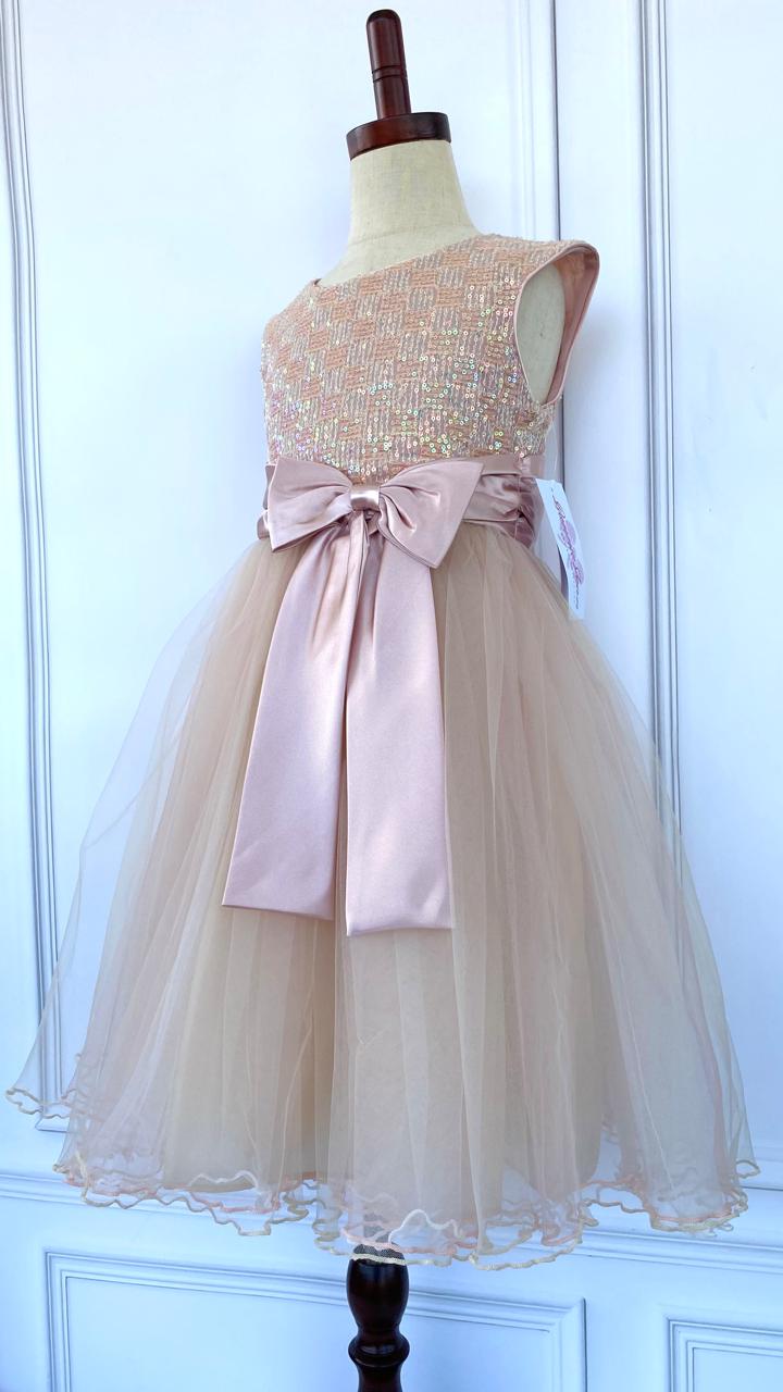 VESTIDO ELEGANTE LENTEJUELAS ROSA SUAVE CHONGO