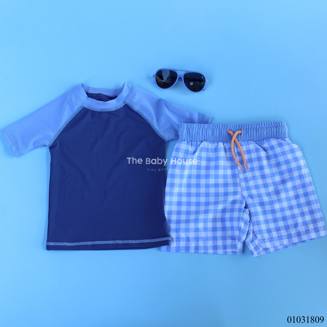 TRAJE BAÑO 3PZ LENTES SHORT CUADRICULADO