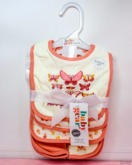 SET DE 3 BABEROS + 2 SALIVEROS MARIPOSA