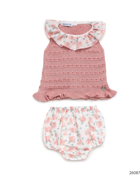 CONJUNTO TEJIDO ROSA FLORES