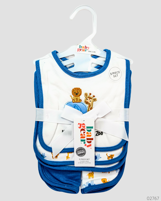 SET DE 3 BABEROS + 2 SALIVEROS ELEFANTE AZUL