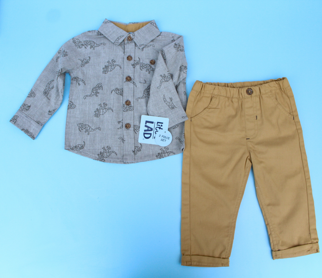 TRAJE NIÑO CAMISA FORMAL GRIS DINOSAURIOS