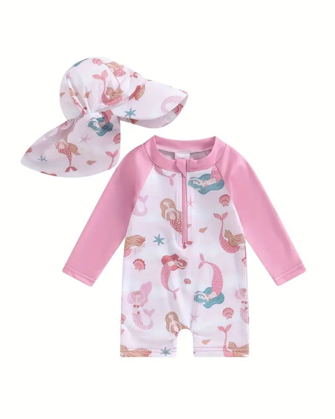 TRAJE DE BAÑO SIRENITA ROSA C/GORRO