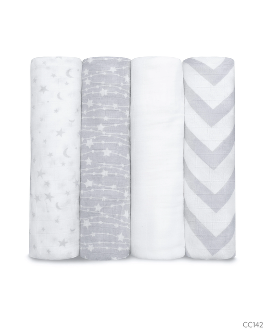 SABANAS MUSELINA GRIS BLANCO COMFYCUBS 4 PZS
