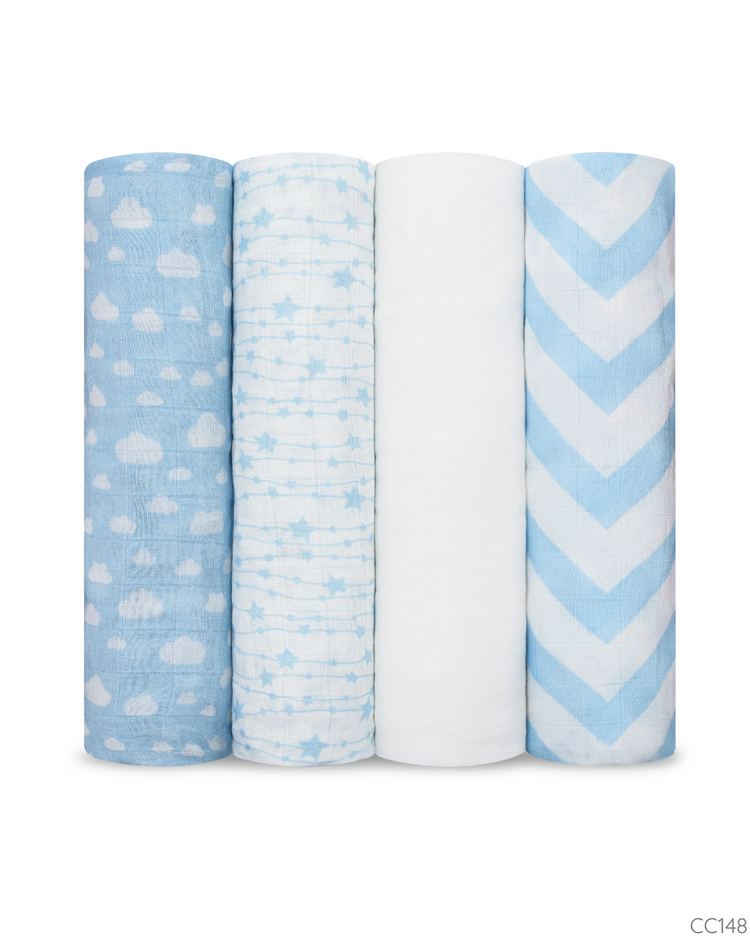 SABANAS MUSELINA AZUL BLANCO COMFYCUBS 4 PZS