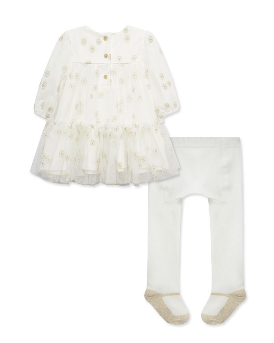 VESTIDO BLANCO DORADO CON MEDIAS