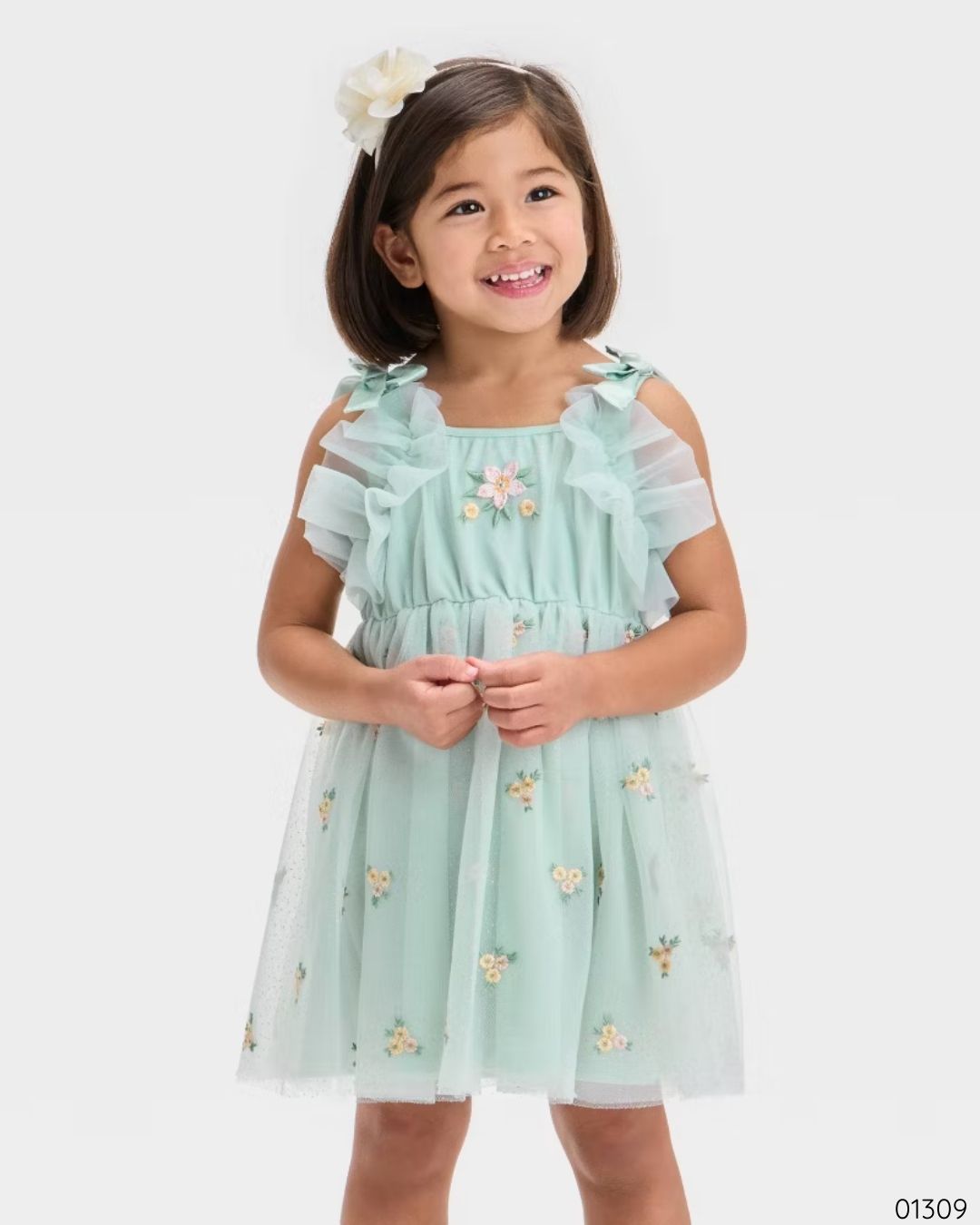 VESTIDO TUL FLORES VERDE