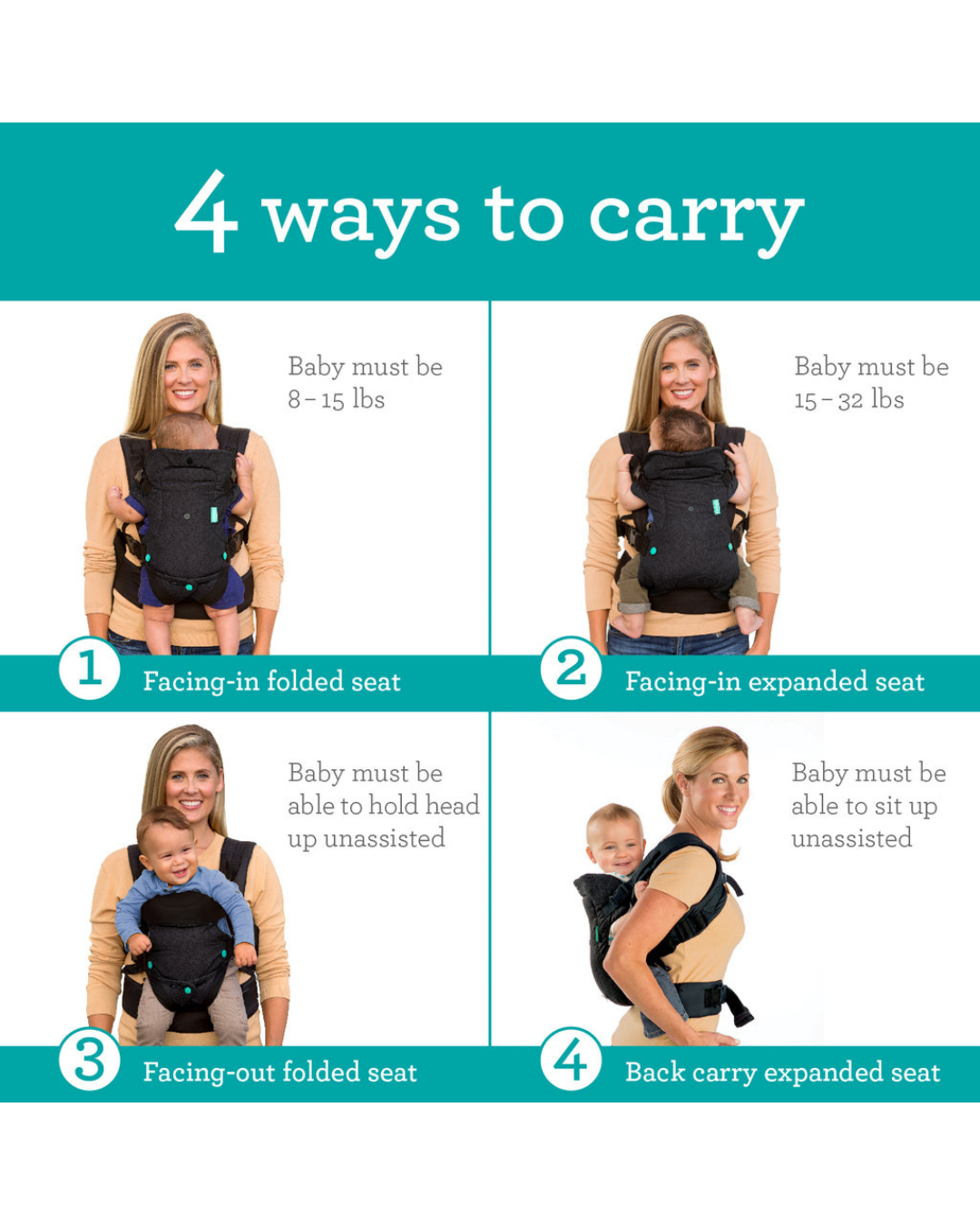 PORTABEBÉ FLIP 4-EN-1 CONVERTIBLE INFANTINO - NEGRO
 8-32 LBS