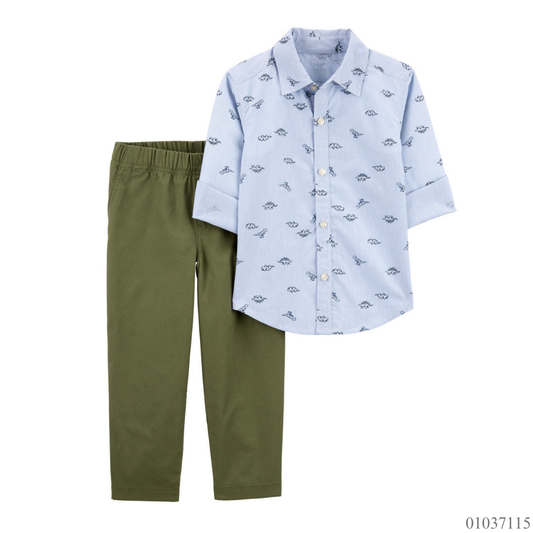 TRAJE CAMISA DINOS PANTALON VERDE CARTERS