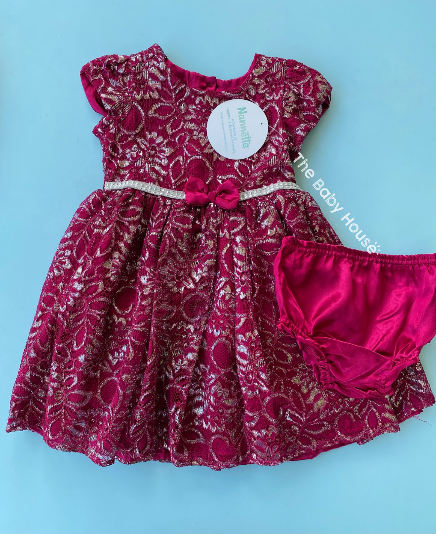 VESTIDO ROJO VINO BORDADO