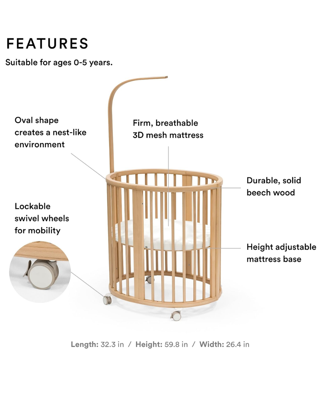 CUNA EVOLUTIVA STOKKE SLEEPI MINI CON COLCHON Y DOSEL NATURAL