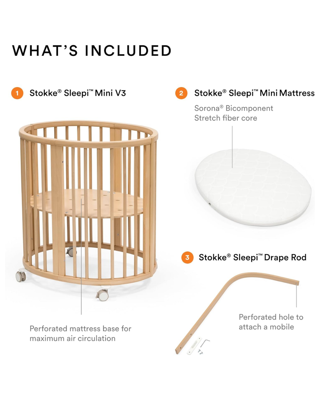 CUNA EVOLUTIVA STOKKE SLEEPI MINI CON COLCHON Y DOSEL NATURAL