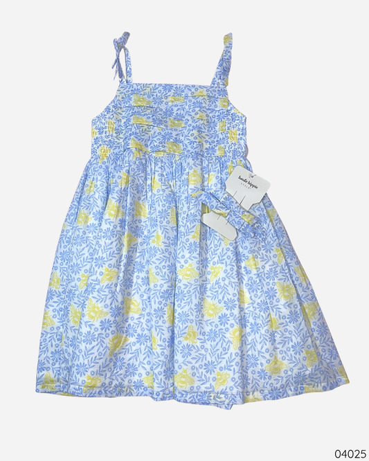 VESTIDO FLORES AZULES Y AMARILLO