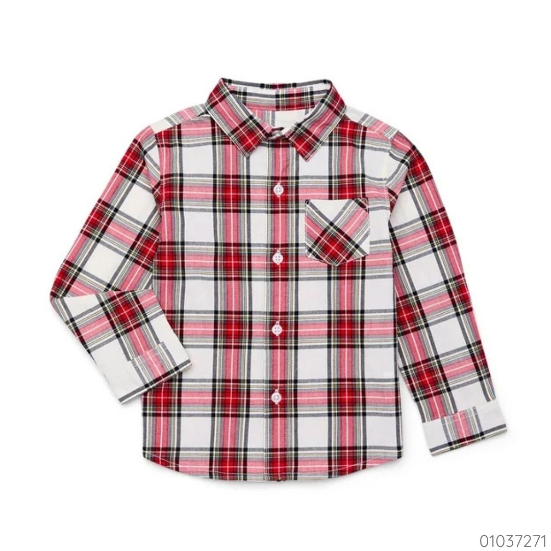 CAMISA MANGALARGA CUADRICULADA ROJO BLANCO