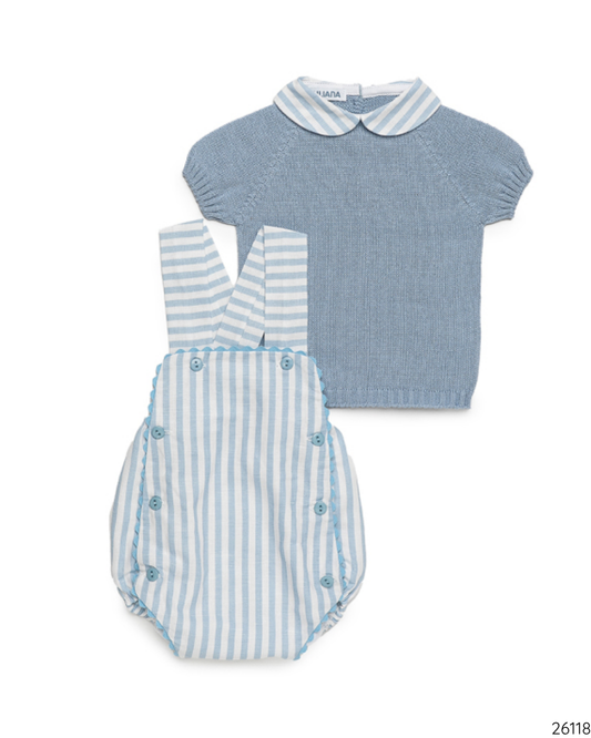 CONJUNTO RAYAS AZUL BLANCO TEJIDO