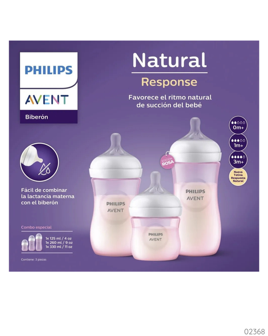 SET BIBERON NATURAL 4,9,11 OZ ROSADO