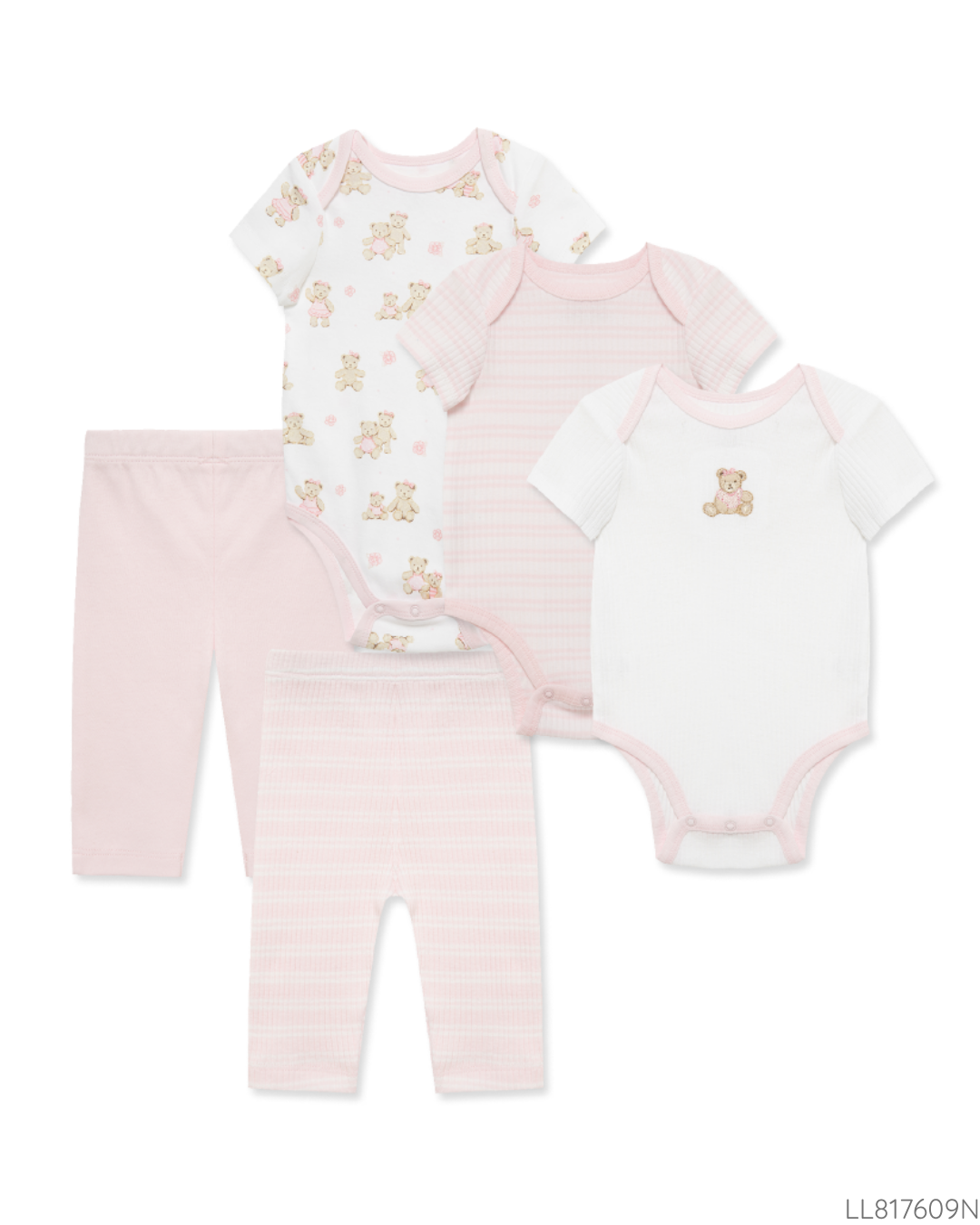 SET 5 PZS BODYS Y PANTALONES ROSA OSOS