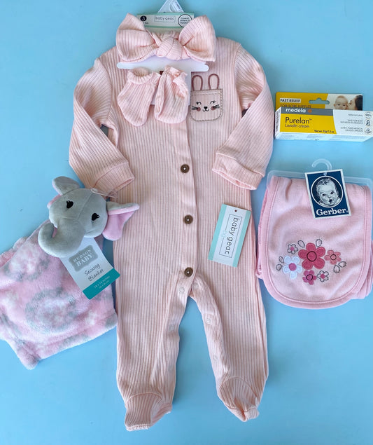 TRAJE DE BEBE NIÑA CON VINCHA Y GUANTES