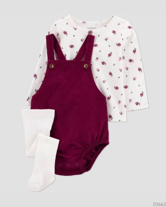 TRAJE OVEROL ROJO VINO 3PZ MEDIAS