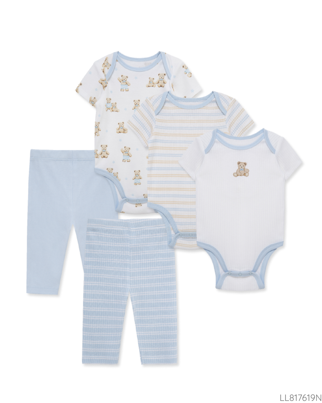 SET 5 PZS BODYS Y PANTALONES AZUL OSOS