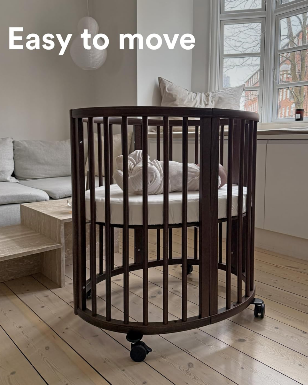 CUNA EVOLUTIVA STOKKE SLEEPI MINI CON COLCHON Y DOSEL CAFÉ
