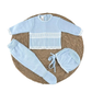 TRAJE TEJIDO AZUL CELESTE Y BLANCO
