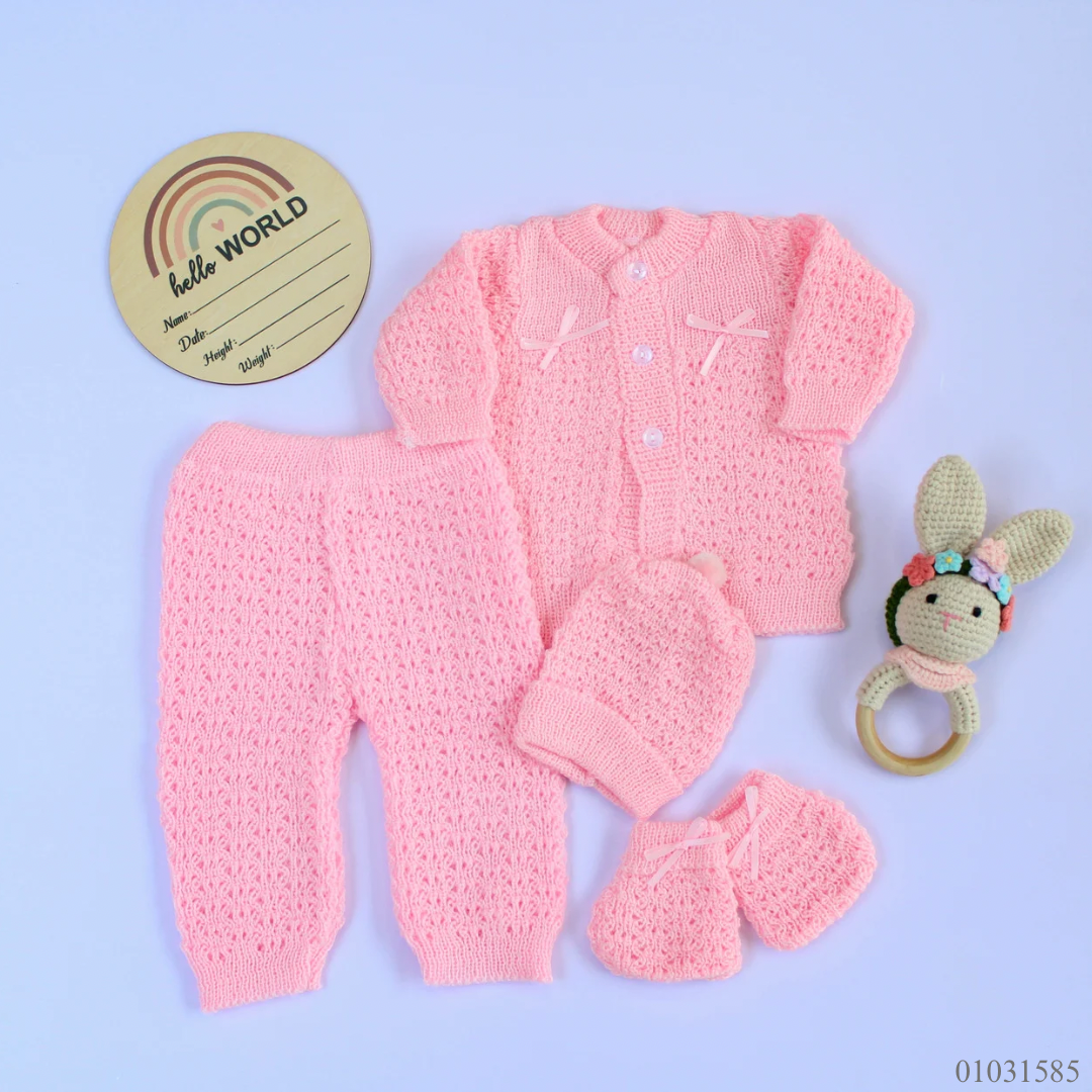 TRAJE NIÑA TEJIDO ROSADO 4PCS