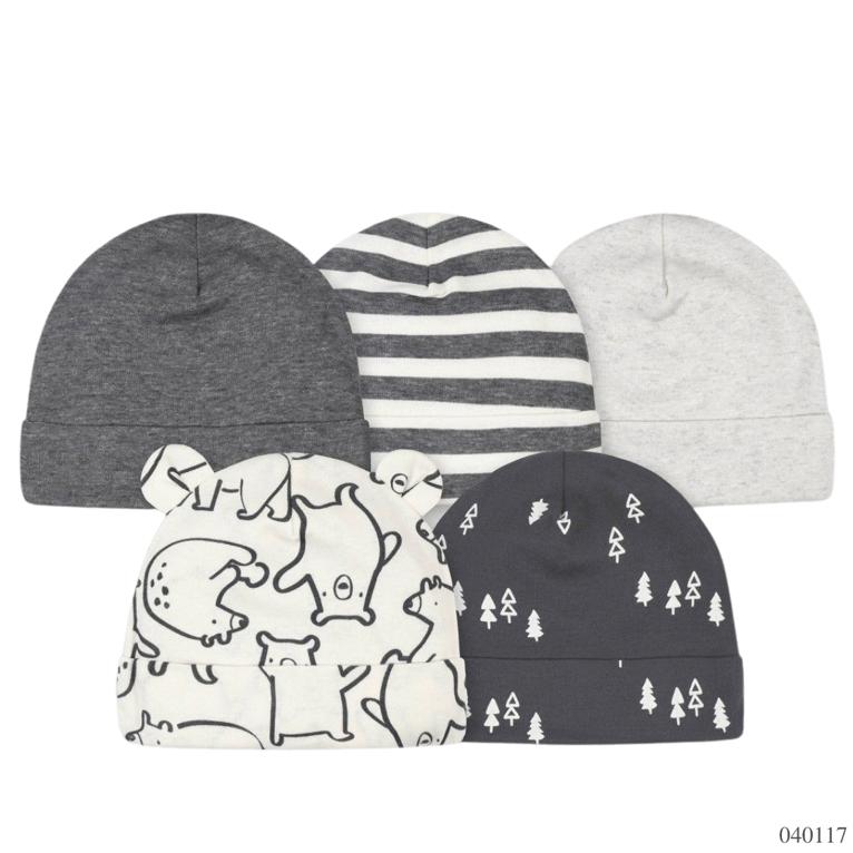 Gorros 5 Pzs Niño Gris Blanco