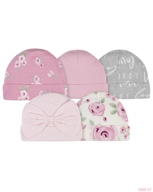 GORROS GERBER 5 PZS NIÑA FLORES ROSADO