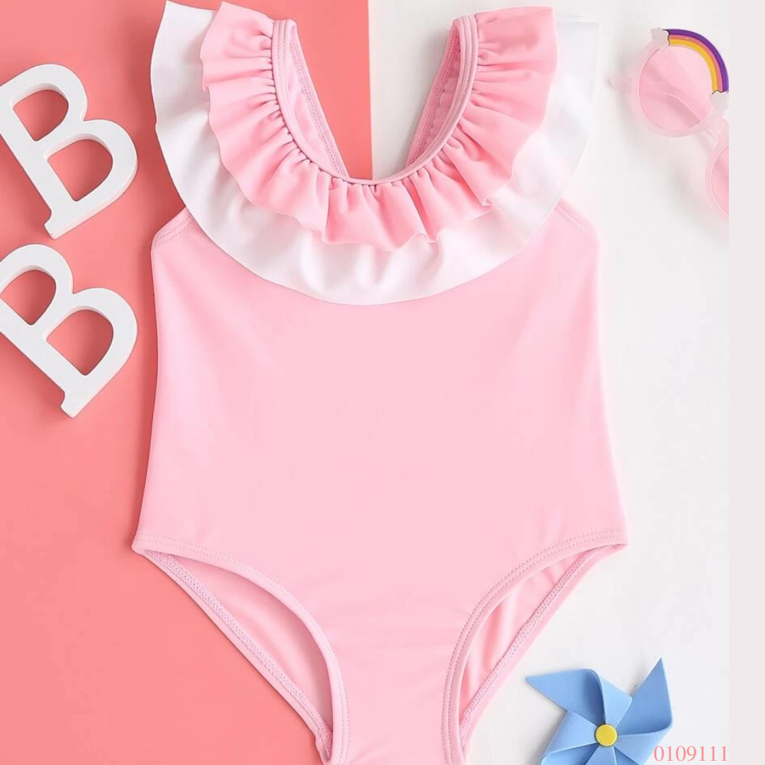 TRAJE BAÑO ROSADO Y BLANCO