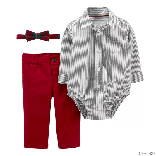 TRAJE FORMAL NIÑO GRIS Y ROJO