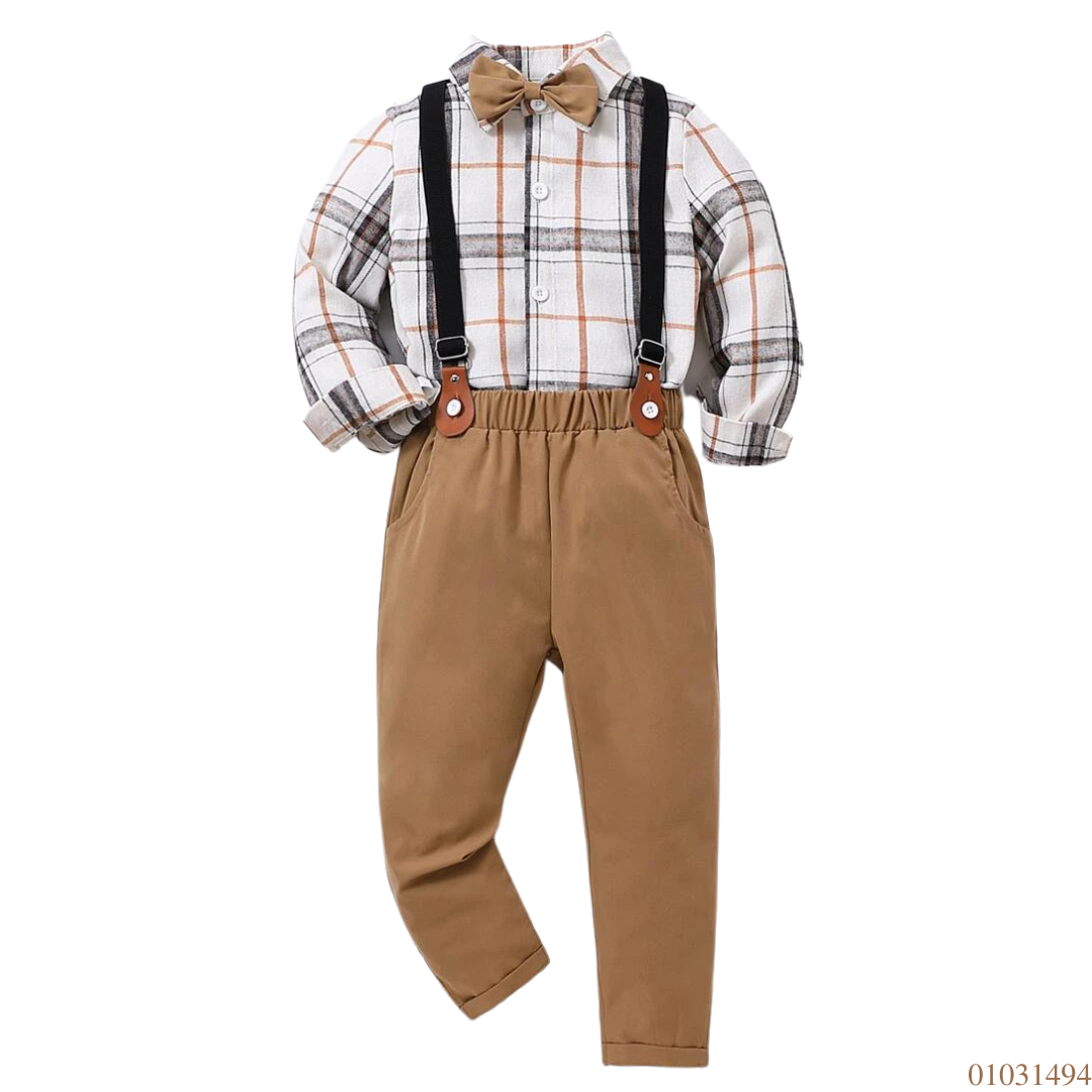 TRAJE FORMAL NIÑO CAFE TIRANTES