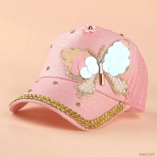 GORRA ROSADA MARIPOSA LENTEJUELAS