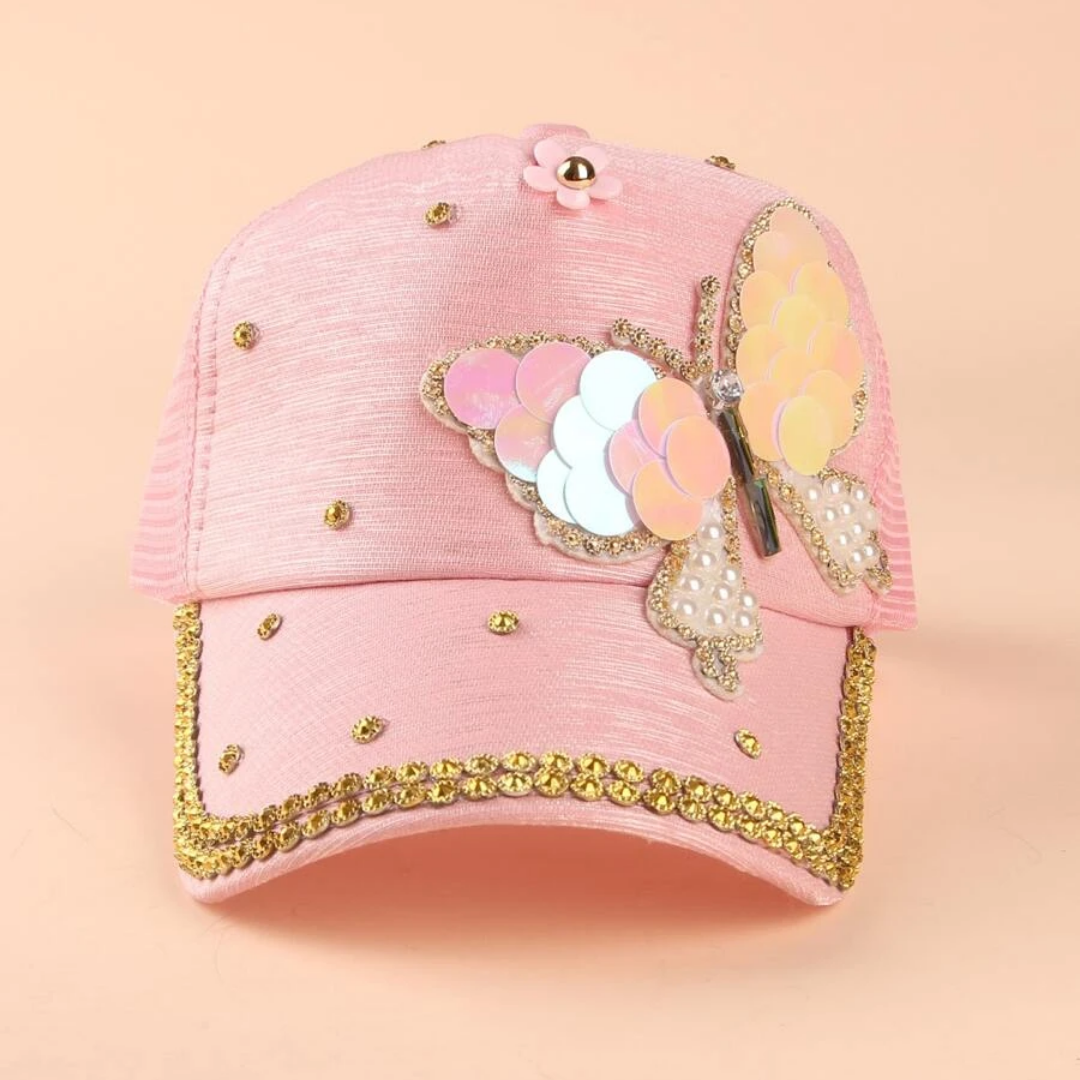 GORRA ROSADA MARIPOSA LENTEJUELAS