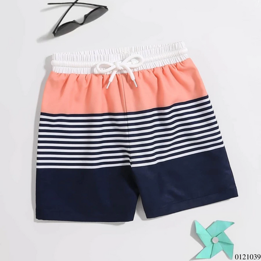 SHORT NIÑO AZUL ANARANJADO RAYADO