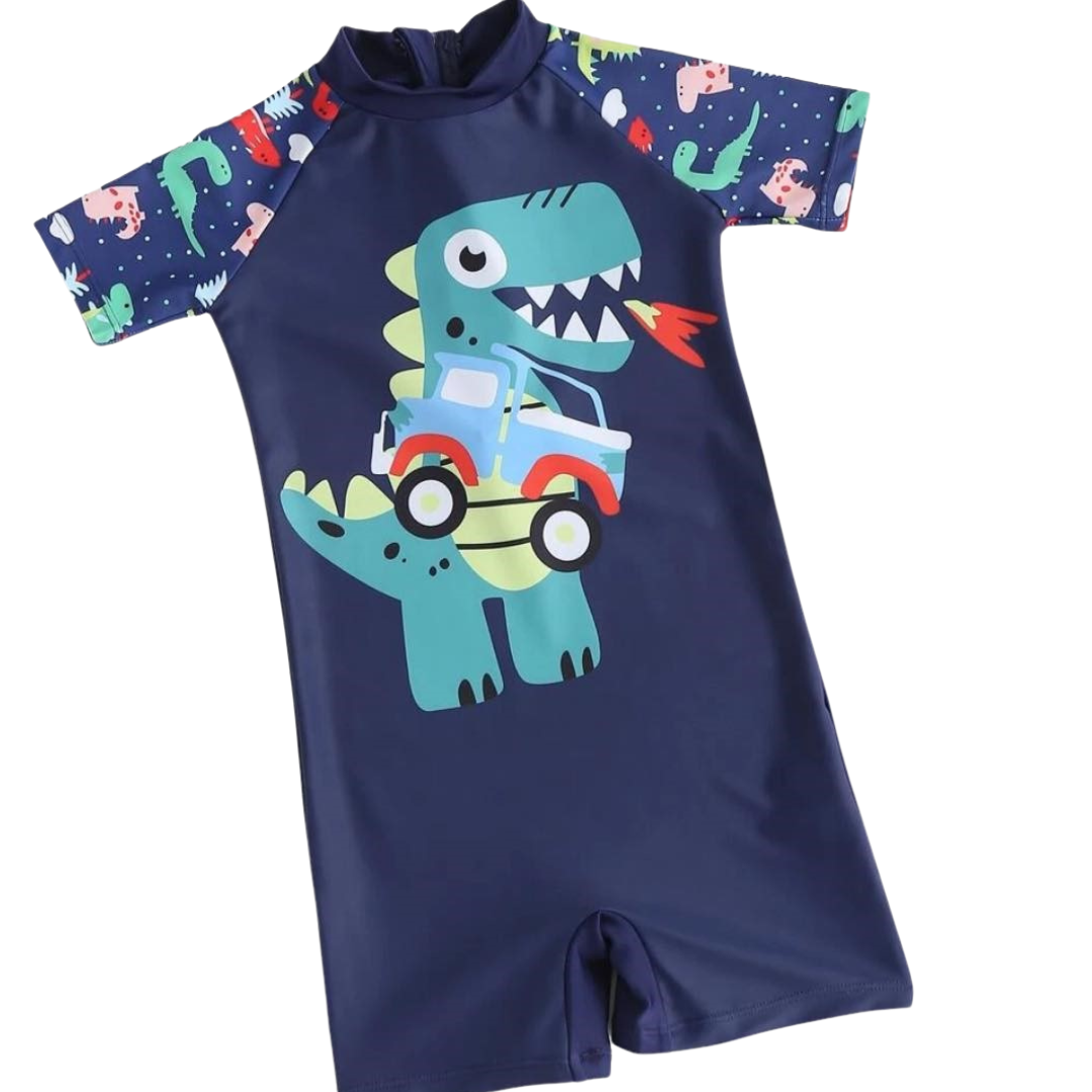 TRAJE BAÑO AZUL 1PZ DINO CARRO